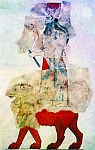 Ուրարտուի գլխավոր աստված Խալդին առյուծի վրա (որմնանկար, Էրեբունի, Ք. ա. 8-րդ դար)