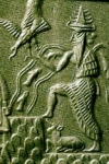 Mesopotamian seal, 2 rivers flowing out of the back of god Haya symbolize Euphrates and Tigris