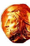 The image of ruler of Great Hayk Orontes-Yervand II (5-4 centuries BC) depicted on the golden coin