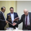 From left to right deputy director of YSU IAS M. Hovhannisyan, head of the Armenian community H. Surmalyan and YSU rector, director of IAS A. Simonyan